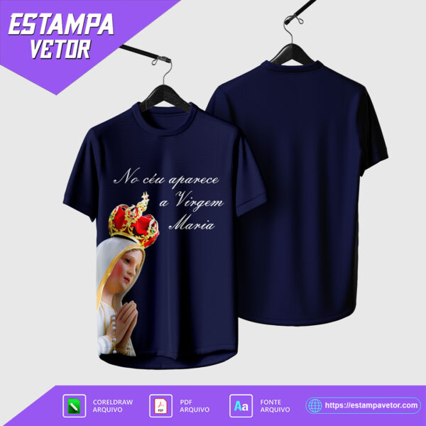Design vetorial da Arte Camisa Religião - Nossa Senhora de Fátima 2025, editável em Corel Draw X7 e PDF
