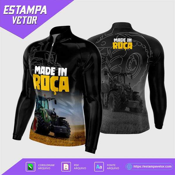 Arte vetorizada AGRO Made in Roça 2025 para camisas e produtos personalizados, em formato Corel Draw X7 e PDF.