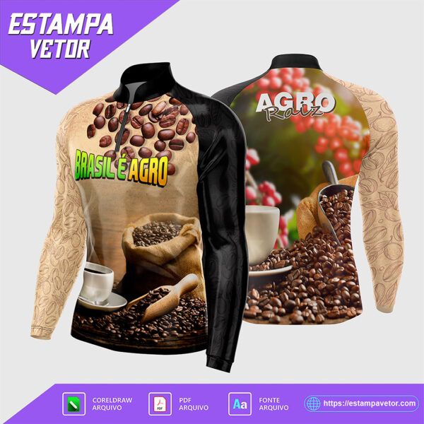 Design vetorizado de camisa Café do Brasil - setor agro, disponível em Corel e PDF