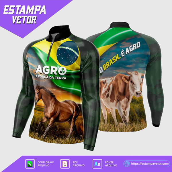 Arte Vetor Camisa Agro 2025 - Cavalo e Boi representando Brasil e Agro em formato editável