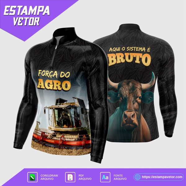 Arte Vetor Camisa Agro 2025 - Design de colheitadeira e boi representando a força do agro brasileiro.