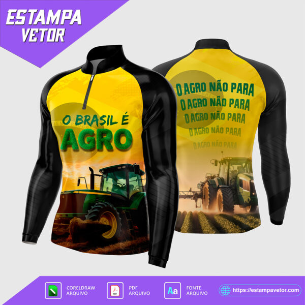 Design vetorial da Arte Vetor Camisa Agro 2025 O Brasil é Agro - O Agro Não Para, editável em Corel Draw X7 e PDF