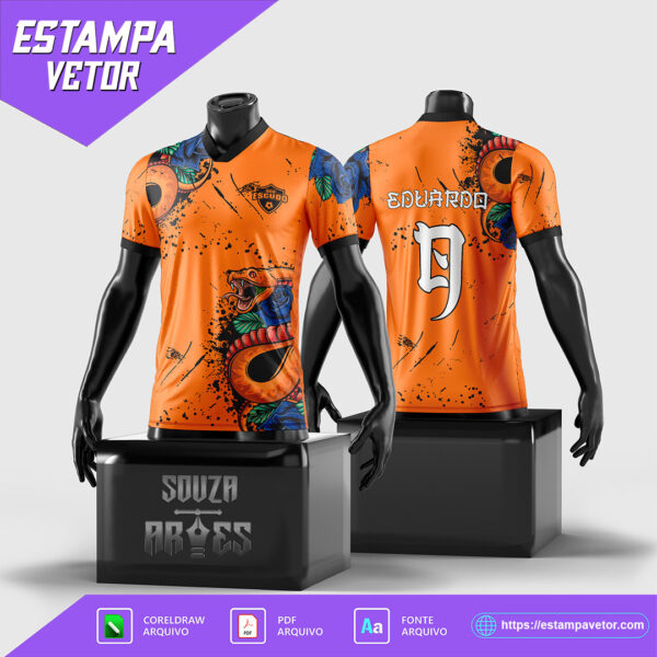 Design vetorizado da Camisa InterClasse Cobra Laranja em formatos Corel Draw X7, TTF e PDF, ideal para personalização de camisas.