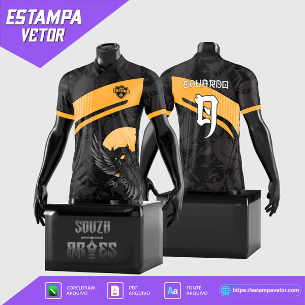 Design de camisa InterClasse 2024-2025 com coruja noturna, em vetor, nos formatos Corel Draw X7, PDF e com fonte TTF inclusa.