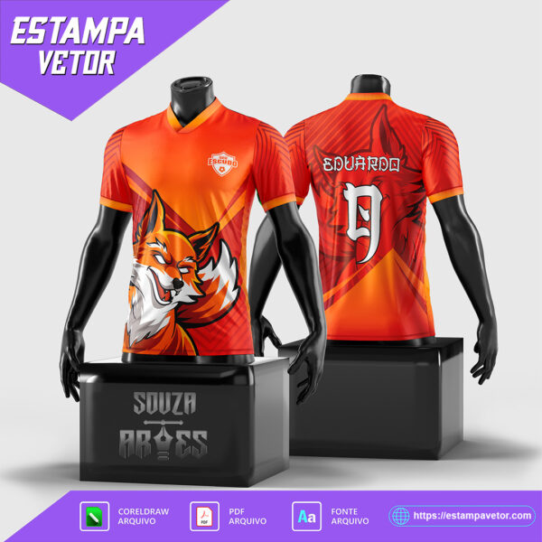 Design vetorizado da Camisa InterClasse Raposa Laranja em formatos Corel Draw X7, TTF e PDF, ideal para personalização de camisas.