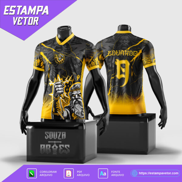 Design vetorial da Arte Vetor Camisa Interclasse Zeus Amarelo 2025, editável em Corel Draw X7, PDF e Fonte TTF