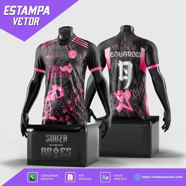 Design vetorial de camisa Interclasse Pantera Cor de Rosa 2025 para edição em Corel Draw e PDF