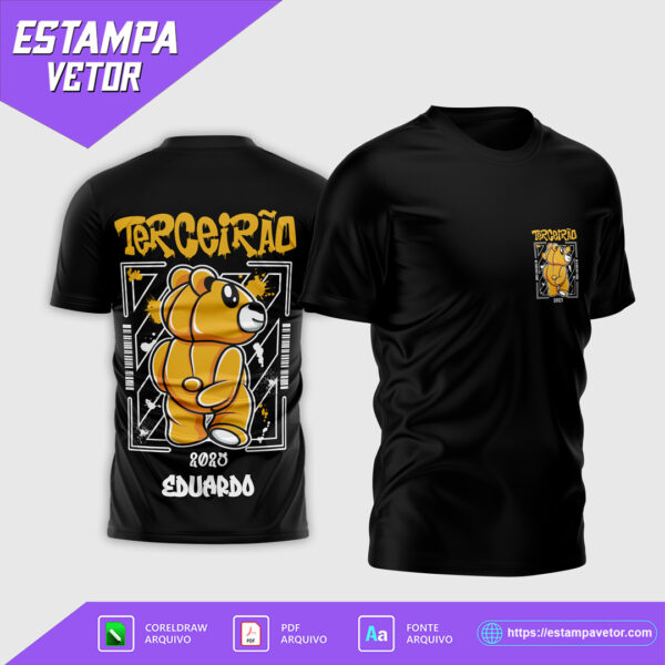 Design vetorial da Arte Vetor Camisa Terceirão Urso Amarelo 2025, editável em Corel Draw X7, PDF e Fonte TTF