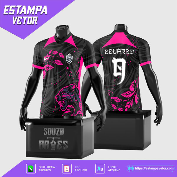 Design vetorizado de camisa interclasse com pantera floral 2025