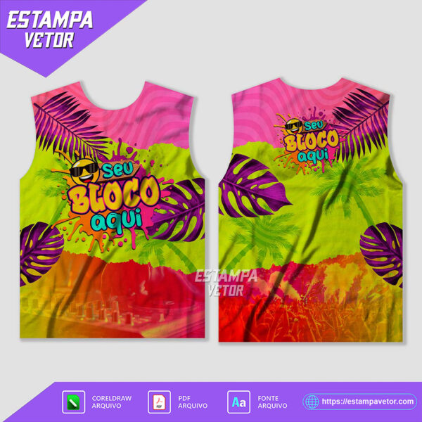 Arte Vetor Camisa Abadá Bloco Carnaval 2025 para sublimação, em formato editável, ideal para personalizar abadás de blocos carnavalescos.