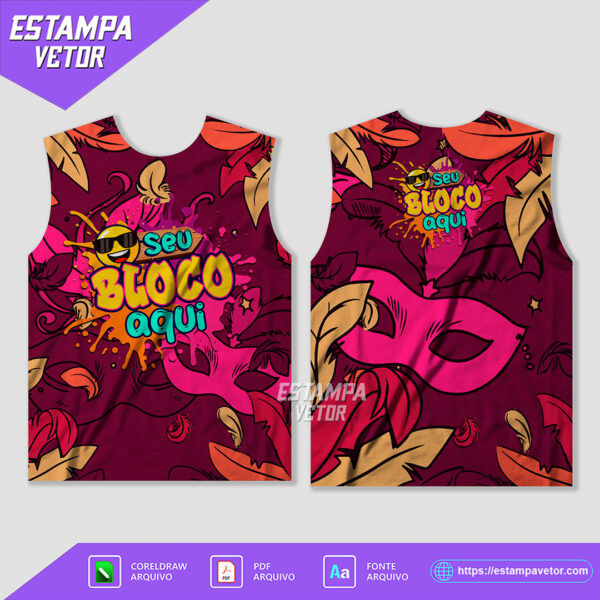 Arte Vetor Camisa Abadá Bloco Carnaval 2025 para sublimação, em formato editável, ideal para personalizar abadás de blocos carnavalescos.