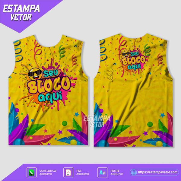 Arte Vetor Camisa Abadá Bloco Carnaval 2025 para sublimação, em formato editável, ideal para personalizar abadás de blocos carnavalescos.
