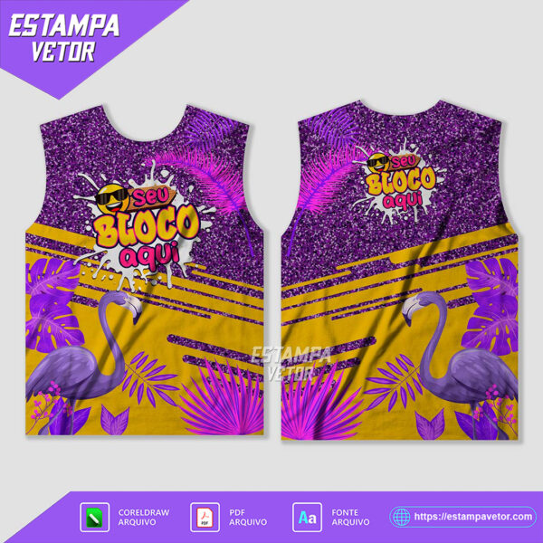 Arte Vetor Camisa Abadá Bloco Carnaval 2025 para sublimação, em formato editável, ideal para personalizar abadás de blocos carnavalescos.