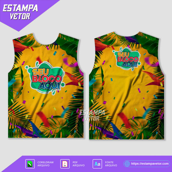 Arte Vetor Camisa Abadá Bloco Carnaval 2025 para sublimação, em formato editável, ideal para personalizar abadás de blocos carnavalescos.