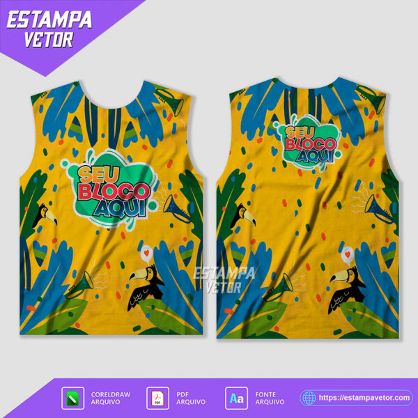 Arte Vetor Camisa Abadá Bloco Carnaval 2025 para sublimação, em formato editável, ideal para personalizar abadás de blocos carnavalescos.