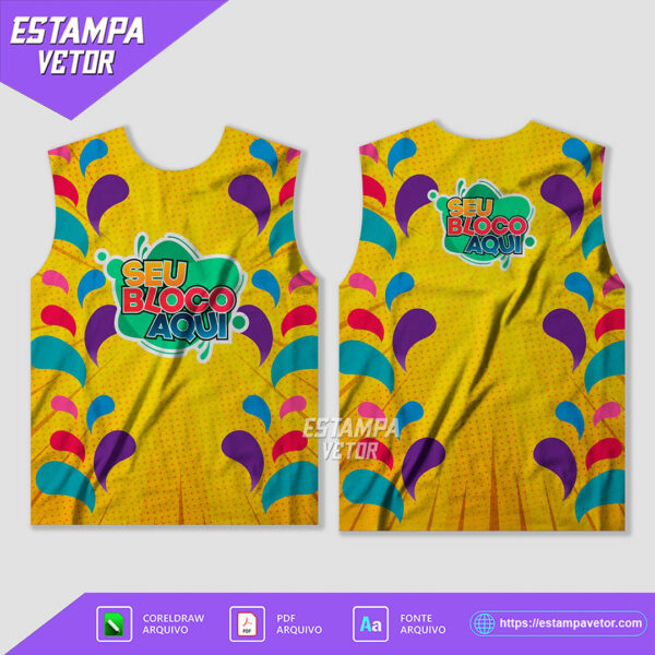 Arte Vetor Camisa Abadá Bloco Carnaval 2025 para sublimação, em formato editável, ideal para personalizar abadás de blocos carnavalescos.