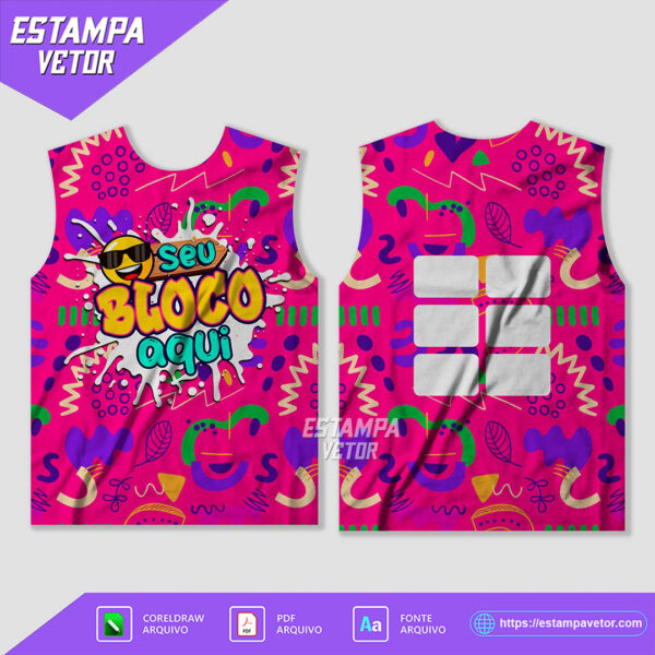 Arte Vetor Camisa Abadá Bloco Carnaval 2025 para sublimação, em formato editável, ideal para personalizar abadás de blocos carnavalescos.