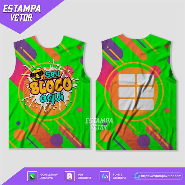 Arte Vetor Camisa Abadá Bloco Carnaval 2025 para sublimação, em formato editável, ideal para personalizar abadás de blocos carnavalescos.