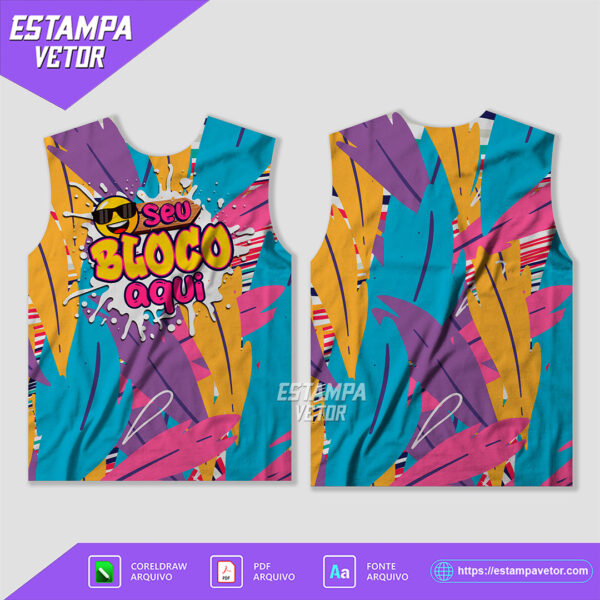 Design vetorial do Abadá Bloco Carnaval 2025 Sublimação – Modelo 26, editável em Corel Draw X7 e PDF