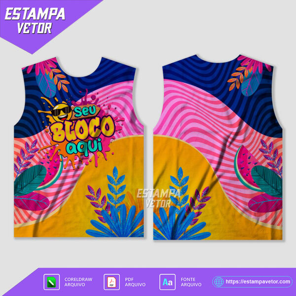 Design vetorial do Abadá Bloco Carnaval 2025 Sublimação – Modelo 27, editável em Corel Draw X7 e PDF