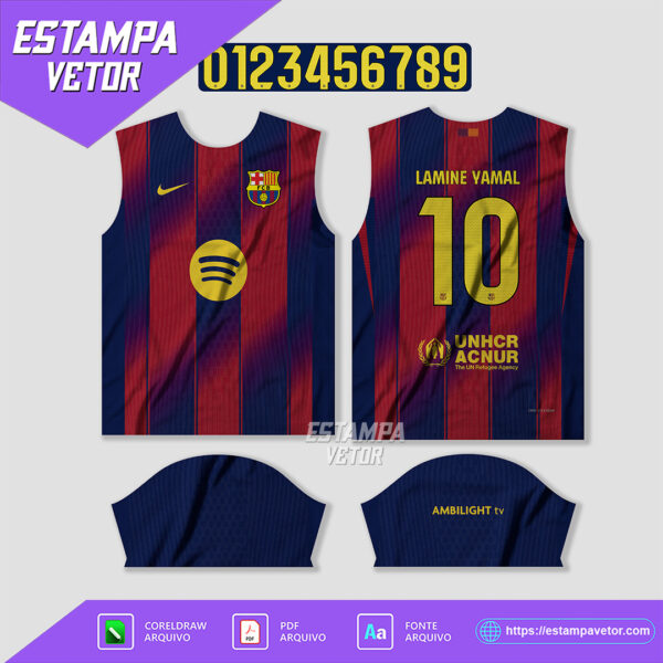 Arte Vetor Camisa Barcelona Local 2025-2026 Corel Draw X7 para sublimação