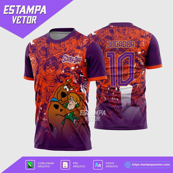 Baixe o Template Camisa Interclasse Scooby-Doo em Corel Draw X7! Este vetor (.CDR) é perfeito para sublimação. Destaque sua equipe com um design divertido e inesquecível!