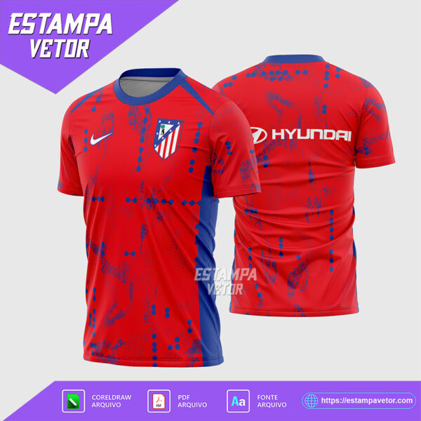 Arte Vetor Camisa Atlético Madrid Pré-Jogo 2024-2025 Corel Draw X7 para sublimação