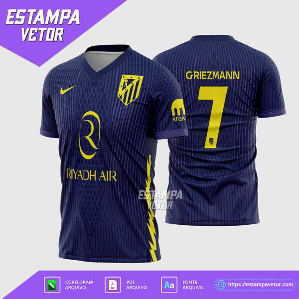 Arte Vetor Camisa Atlético Madrid Visita 2025-2026 Corel Draw X7 para sublimação