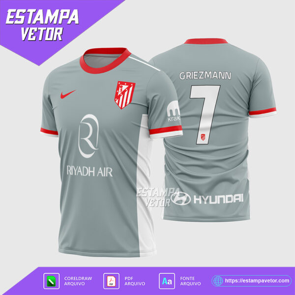 Arte Vetor Camisa Atlético Madrid Reserva 2024 - 2025 Corel Draw X7 para sublimação