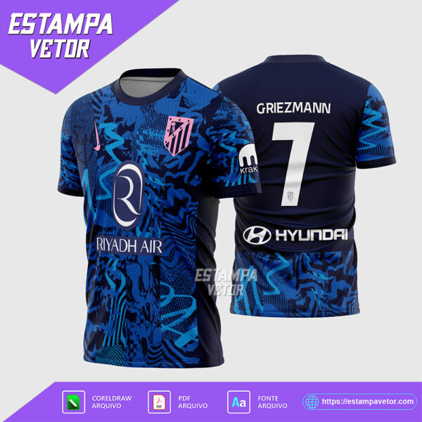 Arte Vetor Camisa Atlético Madrid Reserva 2024 - 2025 Corel Draw X7 para sublimação