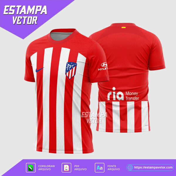 Arte Vetor Camisa Atlético Madrid Titular 2023-2024 Corel Draw X7 para sublimação