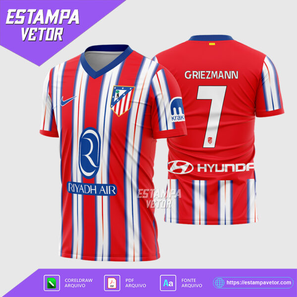 Arte Vetor Camisa Atlético Madrid Titular 2024 - 2025 Corel Draw X7 para sublimação