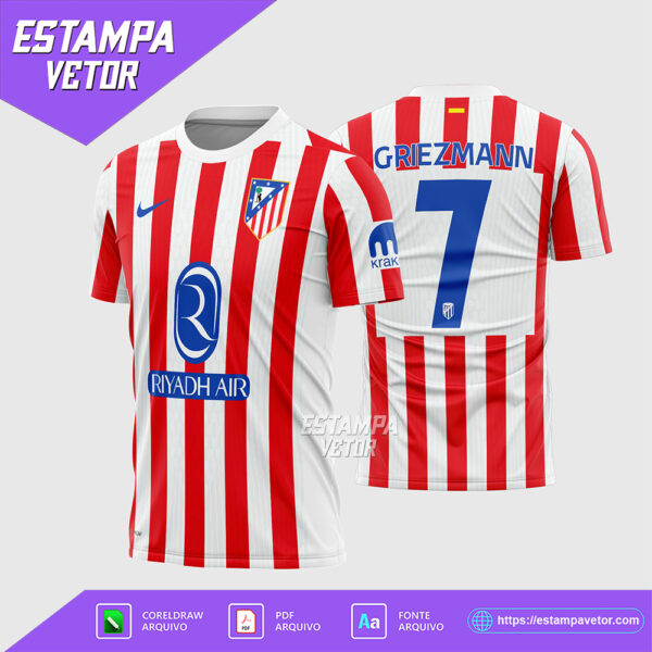 Arte Vetor Camisa Atlético Madrid Pré-Jogo 2025-2026 Corel Draw X7 para sublimação