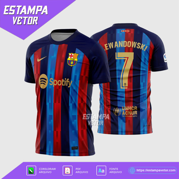 Arte Vetor Camisa Barcelona Titular 2022-2023 Corel Draw X7 para sublimação