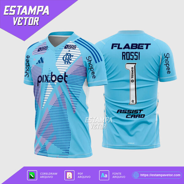 Mockup da Arte Vetor Camisa Flamengo Goleiro I 2025-2026, disponível para sublimação e personalização em Corel Draw X7 e PDF.