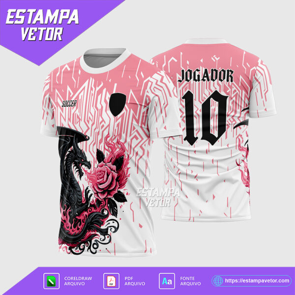 Arte Vetor Camisa Interclasse Dragão Flor Rosa Corel Draw X7 para sublimação