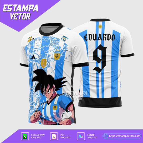 Arte Vetor Camisa Interclasse Argentina Goku Dragon Ball Corel Draw para sublimação