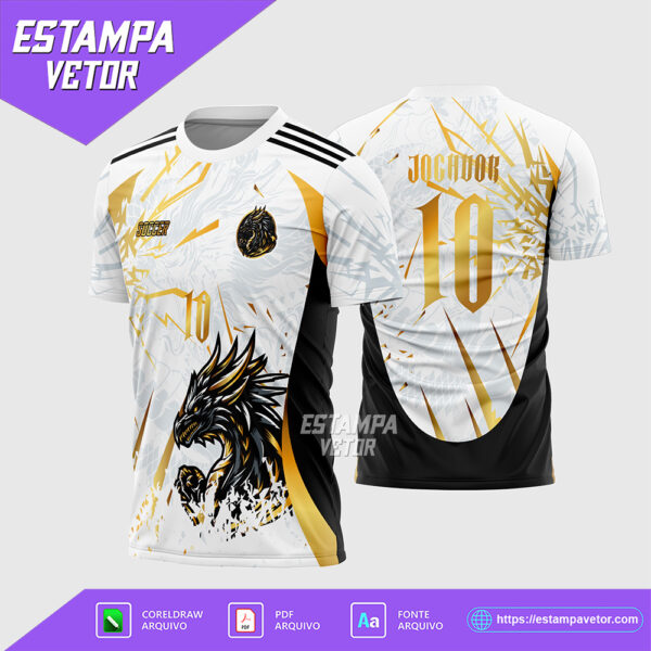 Arte Vetor Camisa Interclasse Dragão Branco e Dourado 2025 Corel Draw X7 para sublimação