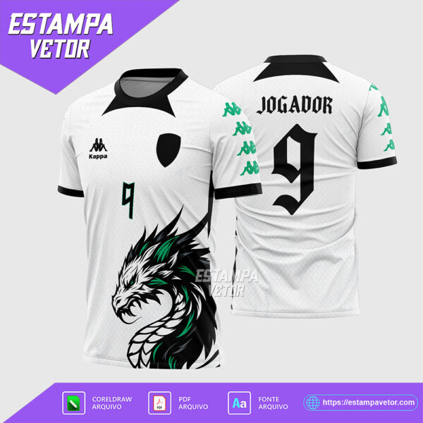 Arte Vetor Camisa Interclasse Dragão Branco e Verde Corel Draw X7 para sublimação