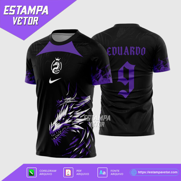 Arte Vetor Camisa Interclasse Dragão Roxo Coroa Corel Draw para sublimação
