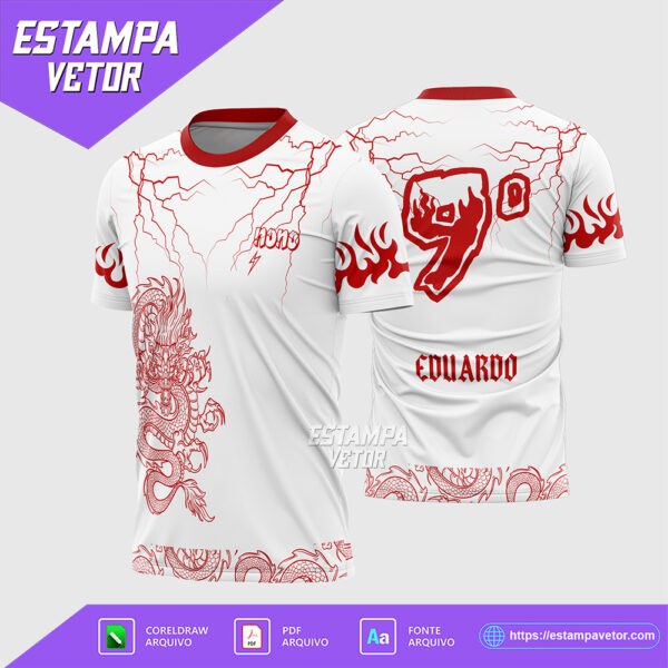 Arte Vetor Camisa Nono Ano Dragão Japonês Raios Vermelha Corel Draw X7 para sublimação