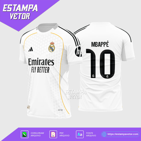 Arte Vetor Camisa Real Madrid Titular 2025 - 2026 Corel Draw X7 para sublimação