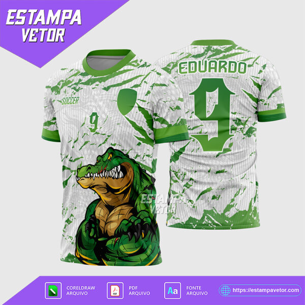 Arte vetor de um mascote crocodilo branco e verde para camisa de interclasse.