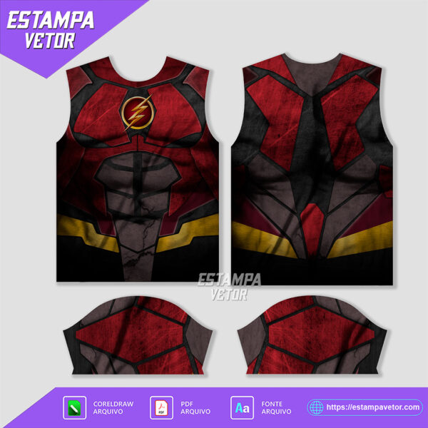Camisa com design do Flash, em arte vetorial, pronta para edição nos formatos Corel Draw X7 e PDF.