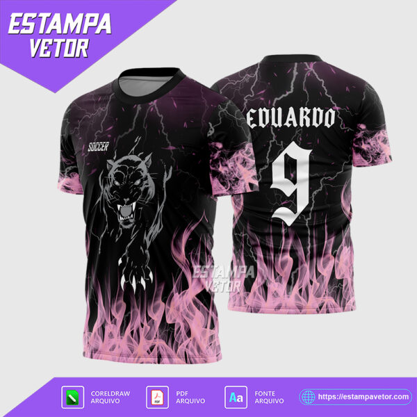 Arte Vetor Camisa Interclasse Pantera Negra Fogo Rosa Corel Draw para sublimação