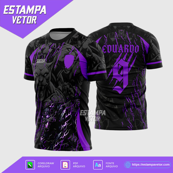 Arte Vetor Camisa Interclasse Pantera Negra Fogo Roxo Corel Draw para sublimação