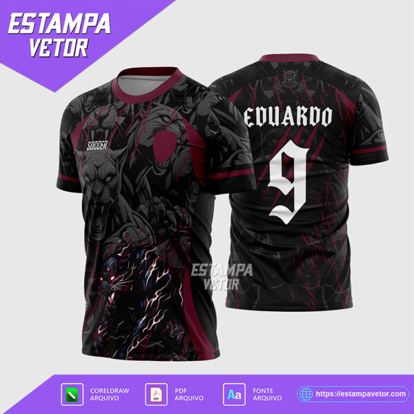 Arte Vetor Camisa Interclasse Pantera Negra Fogo Vinho Corel Draw X7 para sublimação