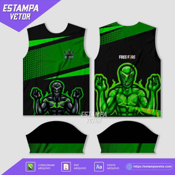Estampa vetorizada de alienígena para camisa Gamer 2024, disponível em Corel Draw X7 e PDF.