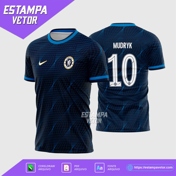 Arte Vetor Camisa Chelsea Reserva 2023-24 Corel Draw X7 para sublimação