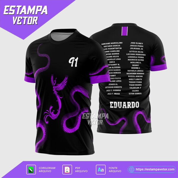 Arte Vetor Template Camisa para Formandos Fênix e Cobra Roxa Corel Draw X7 para sublimação